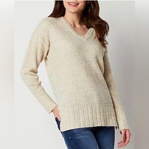 A.N.A Women's V-Neck Waffle Knit Sweater